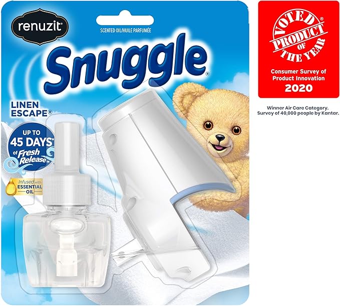 Renuzit Snuggle Scented Oil Refill Air Freshener & Plugin Warmer, Linen Escape Starter Kit