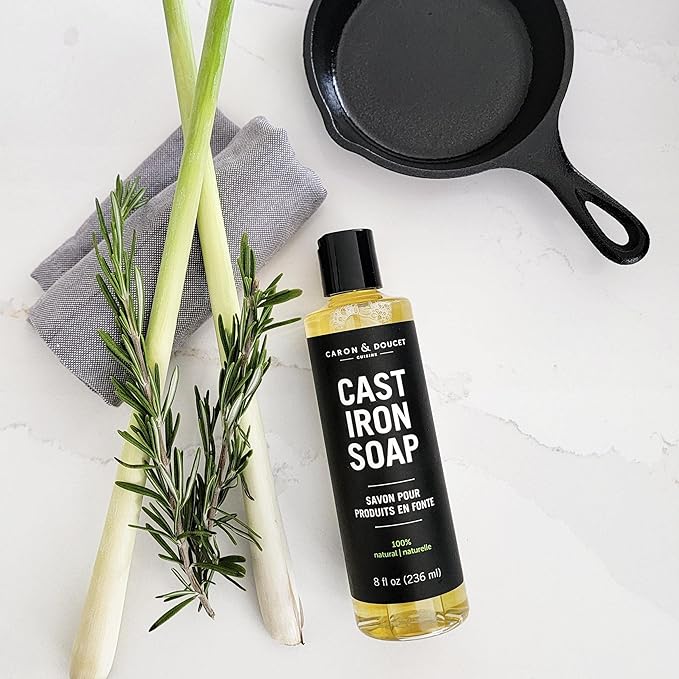 CARON & DOUCET - Cast Iron Cleaning Soap | 100% Plant-Based Soap | Best for Cleaning, Restoring, Removing Rust and Care Before Seasoning | For Skillets, Pans & Cast Iron Cookware… (8 oz)