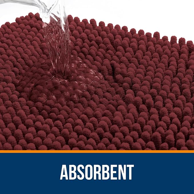 OLANLY Large Bathroom Rugs 40x24, Soft Absorbent Chenille Bath Rugs, Rubber Backing Quick Dry, Machine Washable Bath Mats for Bathroom Floor, Tub and Shower, Home Decor Accessories, Andorra Red-Brown