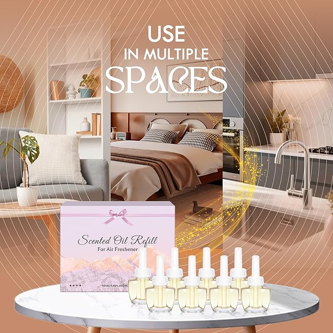 Plug In Air Freshener Refills 8 Pack - Fresh floral, Fruity scent, Complex fragrance, Woody Scented Refill for Home, Bedroom, Bathroom Use, Compatible with Air Wick & Glade, Not Include Glade Plus