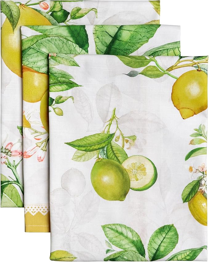 Maison d' Hermine Kitchen Towels Set of 3 100% Cotton 27.50" x 20" Reusable Cloth Tea Dish Towels Absorbent with Hanging Loop for Kitchen Farmhouse Hotel Spring Summer - Limoncello