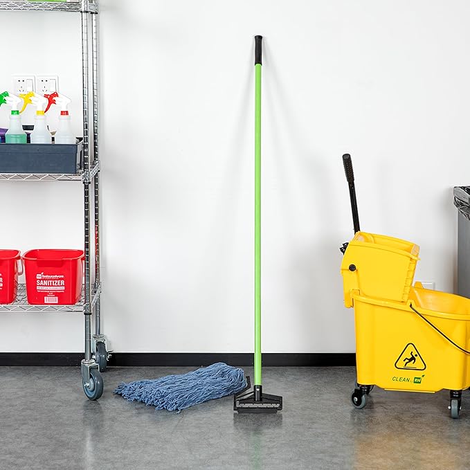 Restaurantware Fiberglass Mop Handle - 60 Inches - Durable Quick Release Handle With Ergonomic Grip - Heavy-Duty Plastic Green Handle For Commercial Cleaning