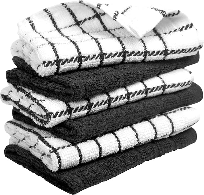 Bumble Dish Cloths (6 Pack) | 12” x 12” | 100% Cotton Kitchen Towels | 405 GSM | Soft, Highly Absorbent & Durable Dish Towels for Kitchen | Black