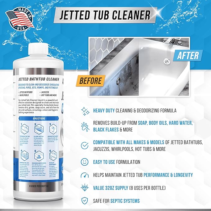 ACTIVE Jetted Bath Tub Cleaning Solution and Hot Tub Filter Cleaner - Includes 32oz of Whirlpool Tub Cleaner and Spa Filter Cleaning Liquid
