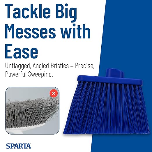 SPARTA Broom Head Angled, Un-Flagged for Large Debris Indoor, Outdoor, Home, Restaurant, Lobby, Office, Plastic, 12 Inches, Blue