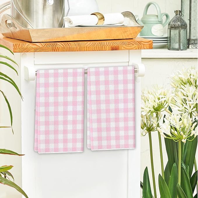 Spring Buffalo Plaid Kitchen Towels Farmhouse Gingham Dish Towel Pastel Spring Summer Checkered Decor Happy Easter Decorations for Home Party