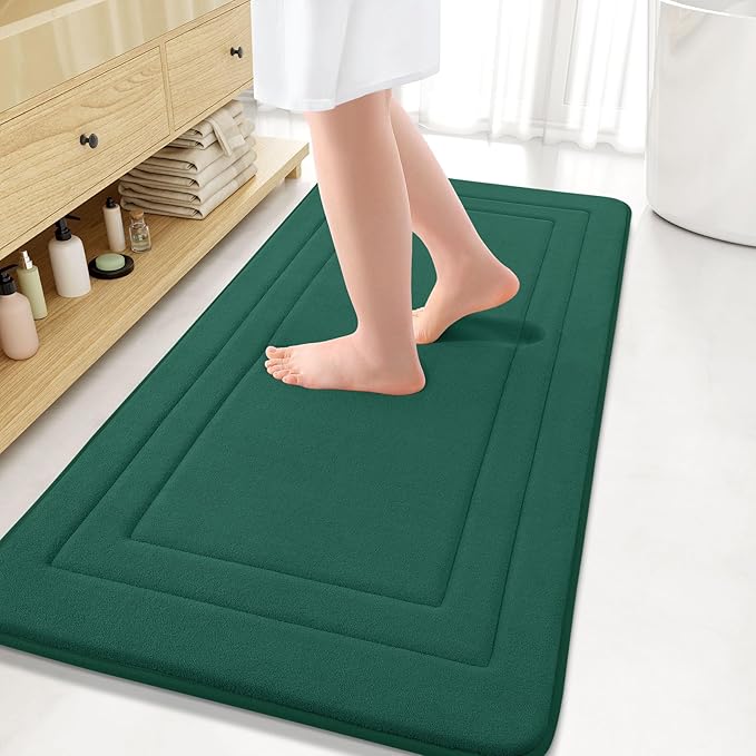 Arotive Memory Foam Bathroom Rug Mat 47x24, Ultra Soft and Absorbent Bath Mat, Machine Wash Dry, Comfortable Bath Rug Carpet for Bathroom Floor, Tub and Shower, Dark Green