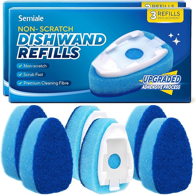 Dishwand Sponge Refills, Non Scratch Refill Pads for Soap Dispenser Handle, Heavy Duty Replacement Dot Heads for Dishwashing Wand, Dish Brush, Scrubber, Kitchen Sink, Tile, Pot, Pan,Glassware