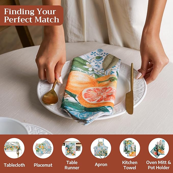 Maison d' Hermine 100% Cotton Cloth Napkins Set of 4 Everyday Reusable Square Napkins Cloth Washable Dinner Party Wedding Restaurant Hotel Kitchen Spring Summer (Agrume, 20" x 20")