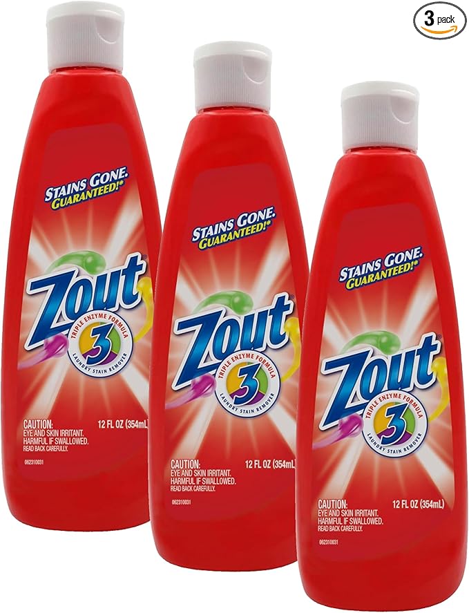 Zout Laundry Stain Remover, Triple Enzyme Formula, 12 Ounce (Pack of 3)