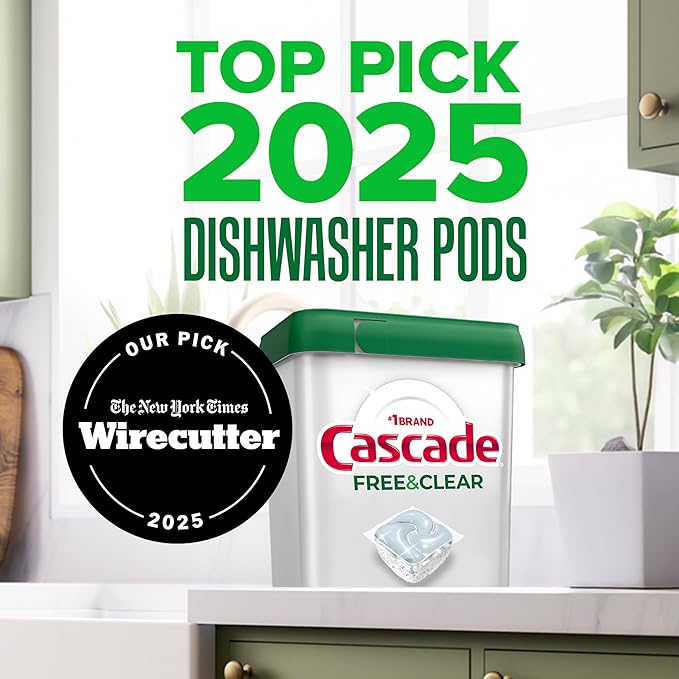 Cascade Free & Clear Dishwasher Pods, Dishwasher Detergent, Dish Detergent Soap, Unscented, 62ct