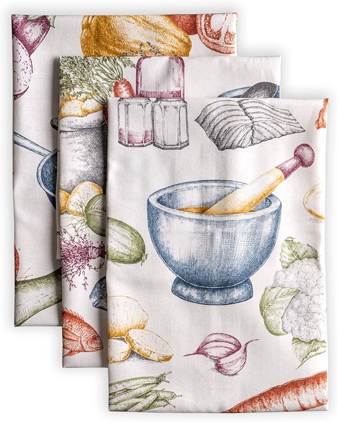 Maison d' Hermine Kitchen Towels Set of 3 100% Cotton 27.50" x 20" Reusable Cloth Tea Dish Towels Absorbent with Hanging Loop for Kitchen Farmhouse Hotel Spring Summer - Gastronomie
