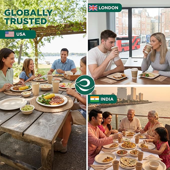 ECO SOUL Compostable Paper Plates 9 Inch, 100 Pack – Heavy Duty Disposable Dinner Paper Plates, Natural Bagasse, Leak-Resistant, Microwave Safe, Eco-Friendly Round Plates for Parties & Catering