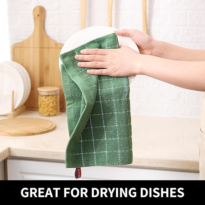 Homaxy 100% Cotton Terry Kitchen Dish Cloths, Ultra Soft and Absorbent Dish Towels for Kitchen, Suitable for Drying and Washing Dishes, 18 Pack, 12 x 12 Inches, Grass Green