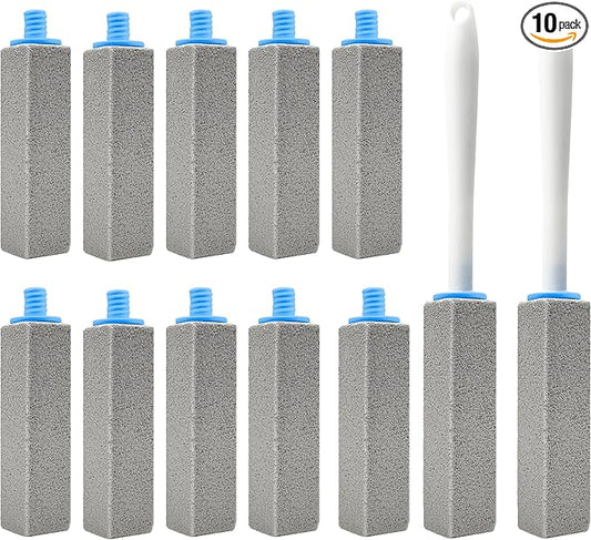 10 Pack Toilet Pumice Stone with Extra Long Handle, Pumice Stone for Toilet Cleaning, Toilet Bowl Cleaner, Removing Hard Water for Toilet, Sink, Tile and Pool, 2 Wands+10 Stones