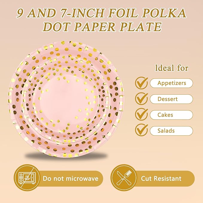 100 Pcs Pink and Gold Paper Plates and Napkins Party Supplies,Serves 25 Guests Pink Gold Plates and Napkins,Disposable Paper Tableware Set for Birthday Wedding Bridal Shower Baby Shower Decorations