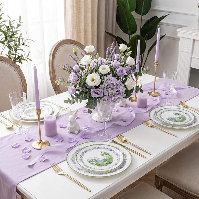 30Pcs Clear and Purple Plastic Plates - Purple Lily of the Valley Plates Disposable Heavy Duty, Perfect for Weddings, Tea Parties, Holidays - 10.25" Dinner & 7.5" Dessert Plastic Plate
