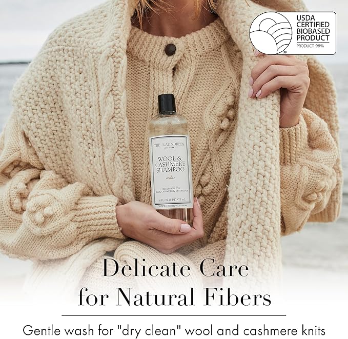 The Laundress Wool & Cashmere Shampoo, 31 Loads, Concentrated Liquid Laundry Detergent, Cedar Scent, Gentle Cold-Water Hand or Machine Wool Wash for Delicate Fabrics - Merino, Mohair & Knit Blends
