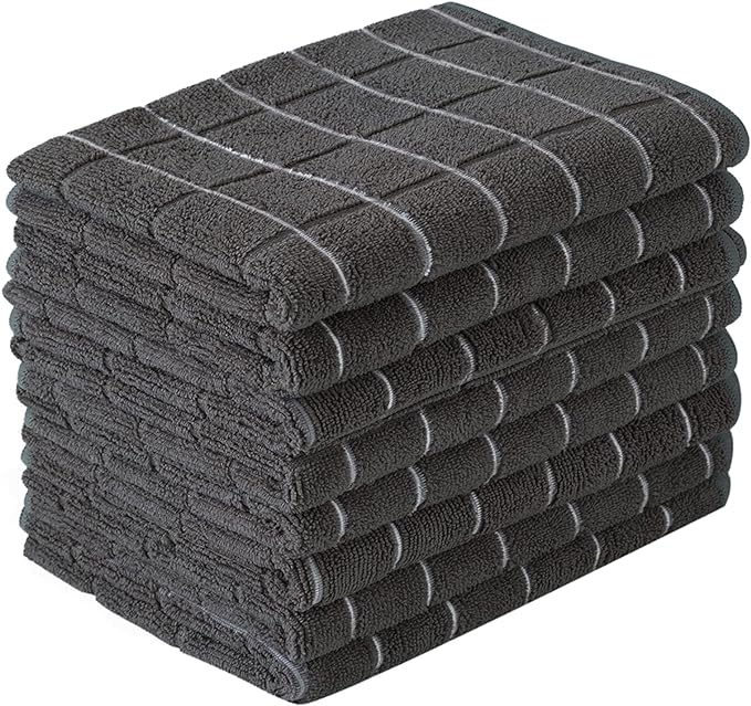 Microfiber Dish Towels - Soft, Super Absorbent and Lint Free Kitchen Towels - 8 Pack (Lattice Designed Black Colors) - 26 x 18 Inch…
