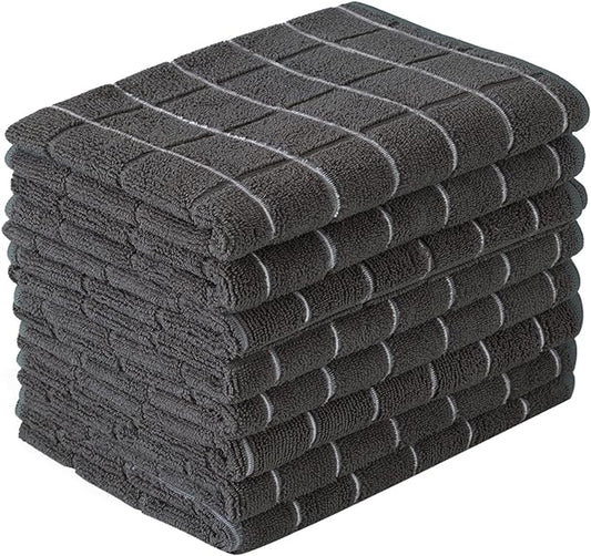 Microfiber Dish Towels - Soft, Super Absorbent and Lint Free Kitchen Towels - 8 Pack (Lattice Designed Black Colors) - 26 x 18 Inch…