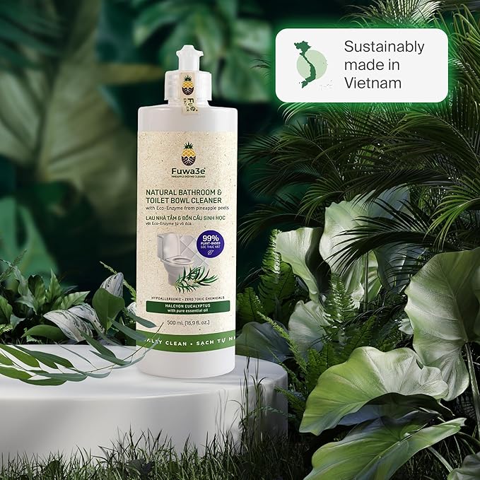 Fuwa3e Pineapple Enzyme Natural Toilet Bowl Cleaner Halcyon Eucalyptus - 16.9oz 3 Pack - 99% Plant Based Non Bleach Bathroom Cleaner - Freshens and Deodorizes with Fermented Pineapple Peels