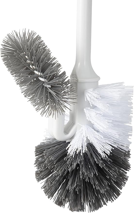 Superio Toilet Bowl Brush and Holder with Under Rim Cleaner for Bathroom, Toilet Brush and Caddy with Non Scratch Bristles and Under Rim Lip Brush