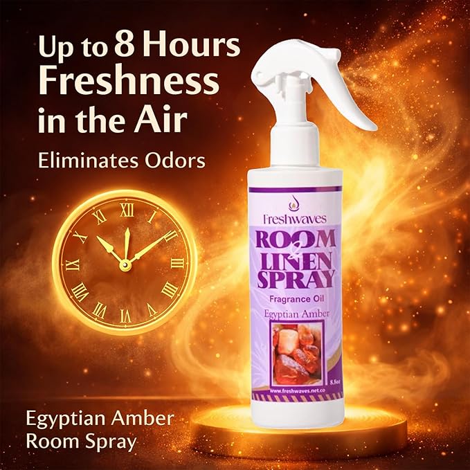 Freshwaves Egyptian Amber Air Freshener Spray | Room Spray Odor Eliminator | Home Fragrance for Living Room | Bedroom | Restroom & Office | 8.8oz White Trigger Spray