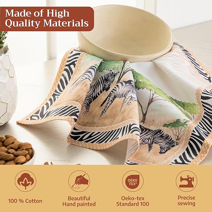 Maison d' Hermine 100% Cotton Cloth Napkins Set of 4 Everyday Reusable Square Napkins Cloth Washable Dinner Party Wedding Restaurant Hotel Kitchen Spring Summer (Zebra Life, 18" x 18")