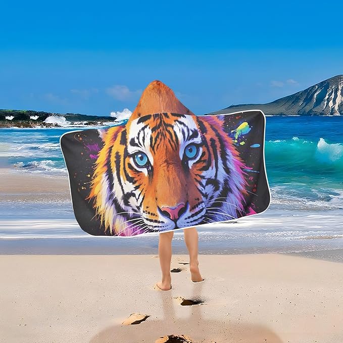 SUABO Kids' Bath Towels Colorful Tiger Hooded Towels for Boys Girls,Toddler Towels Multi-Purpose for Beach,Pool and Bathroom,23.5" x 50", Soft and Highly Absorbent