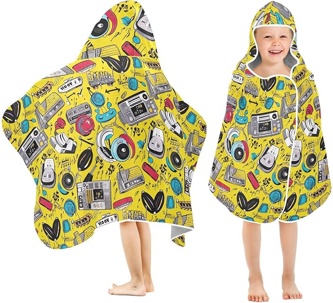 Kids Hooded Towels Funny Audio Headphones Swimming Beach Towel 23.5" x 50" Bath Towel for Boys Girls 21216664