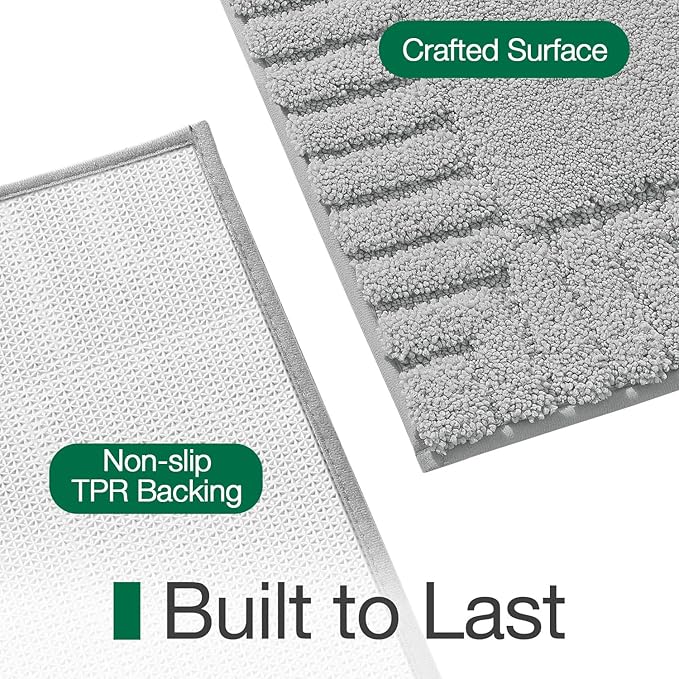 LUMI Bathroom Rugs Non Slip with Rubber Backing, Extra Soft Plush Microfiber Bath Rug Absorbent, Machine Washable Bath Mat Quick Dry for Tub, Shower, Hotel, Light Grey, 24"x43"
