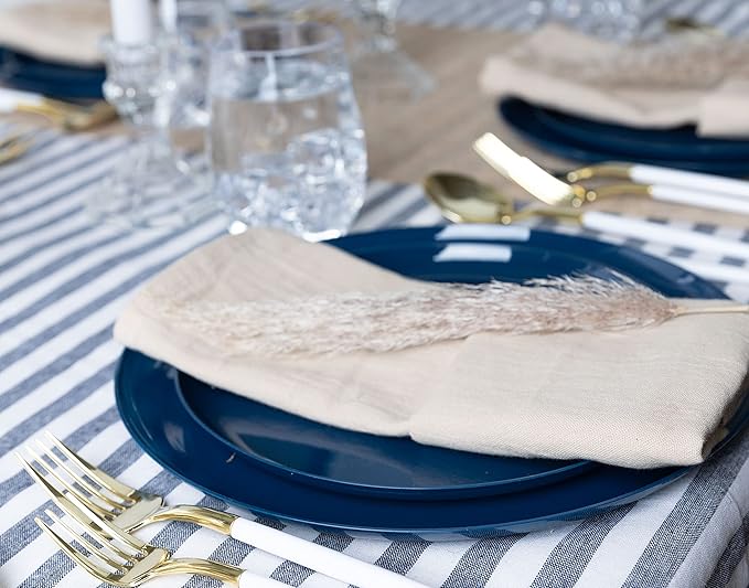 [30 Pack 10.7''] Dark Blue Plastic Party Plates Edge Collection Premium heavyweight Elegant Disposable Tableware Dishes
