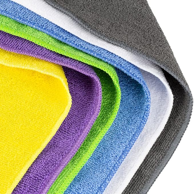 Restaurantware Clean Tek Professional 16 x 16 Inch Cleaning Cloths 60 Lint Free Microfiber Towels - Highly Absorbent Non Abrasive 6 Colors Microfiber Cleaning Rags Reusable For All Purpose Use