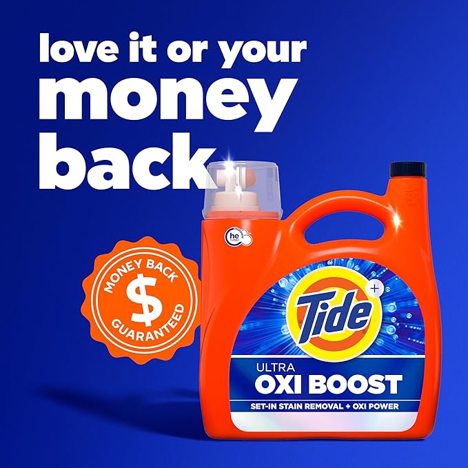 Tide Ultra Oxi Boost Liquid Laundry Detergent, 148 fl oz, 105 Loads, Advanced Stain Remover with Extra Oxi Power