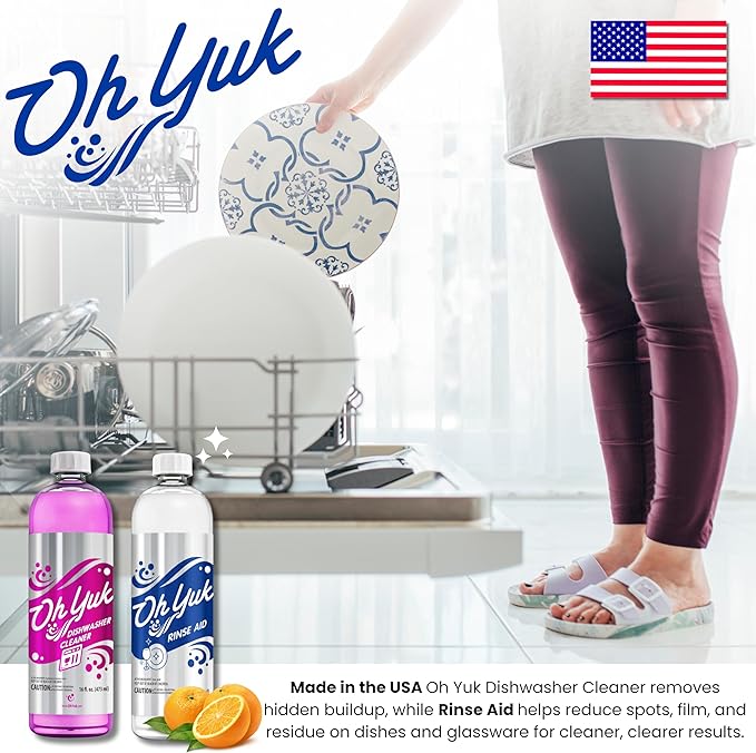 Oh Yuk Dishwasher Rinse Aid Liquid, Dishwasher Drying Agent for Spot-Free Shine, Liquid Rinse Aid for Dishes, Glasses & Silverware, Helps Reduce Water Spots & Improve Drying, Citrus Scent