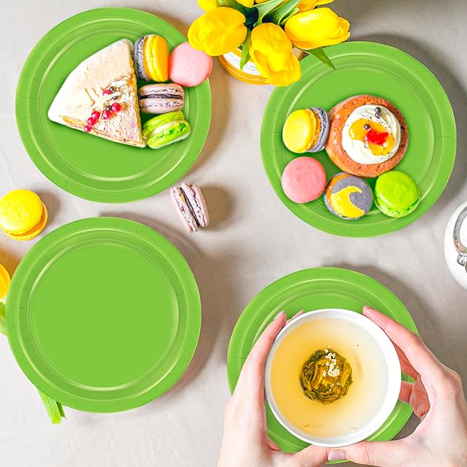 QZYL 50 PCS Disposable Plates Lime Green, 7" Bulk Paper Plates, Dessert Plates Disposable, Heavy Duty Paper Plates, Party Dinnerware for Green Party Theme Wedding Bridal Birthday Party Decorations