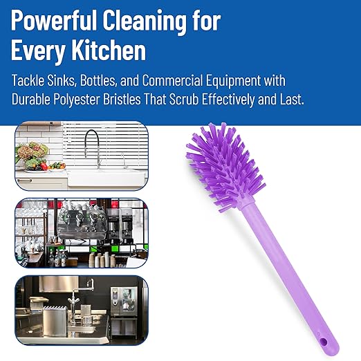 SPARTA Large Water Bottle Brush Ideal for Wide-Mouth Jars, Bottles and Tumblers, Dishwashing Tool with Handle for Home and Commercial Kitchens, Plastic, 12 Inches, Purple, (Pack of 6)