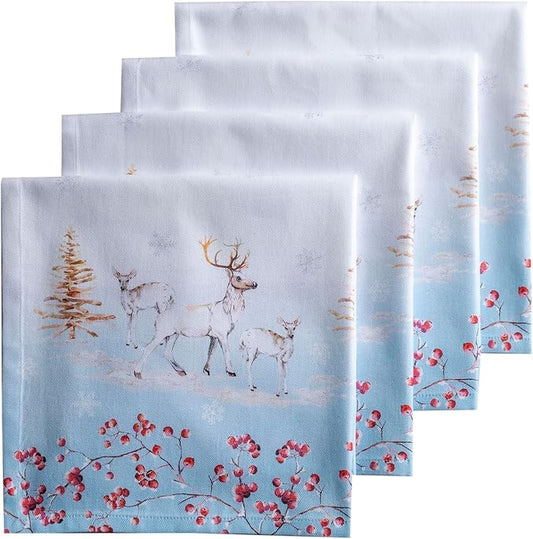 Maison d' Hermine Cloth Napkins Set of 4 100% Cotton for Thanksgiving Christmas Decorations Everyday Reusable Square Fall Napkins Cloth Washable Dinner Party (Fairy Tale Forest, 20"x20")