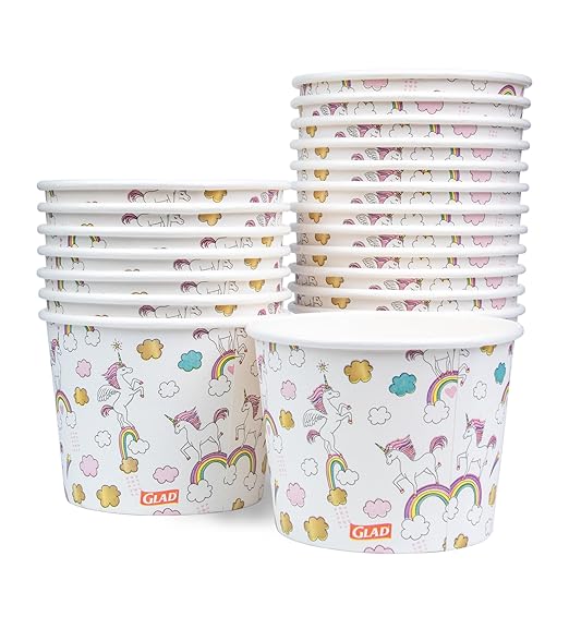 Glad for Kids Unicorns Paper Snack Bowls, Disposable Paper Bowls for-Kids Snacks and Parties, Sturdy Microwave Safe Bowlsfor Everyday Use and Easy Cleanup, 12 Oz, 20 Count (Pack of 2)