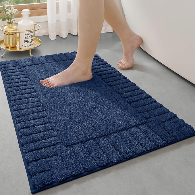 LUMI Bathroom Rugs Non Slip with Rubber Backing, Extra Soft Plush Microfiber Bath Rug Absorbent, Machine Washable Bath Mat Quick Dry for Tub, Shower, Hotel, Blue, 20"x32"