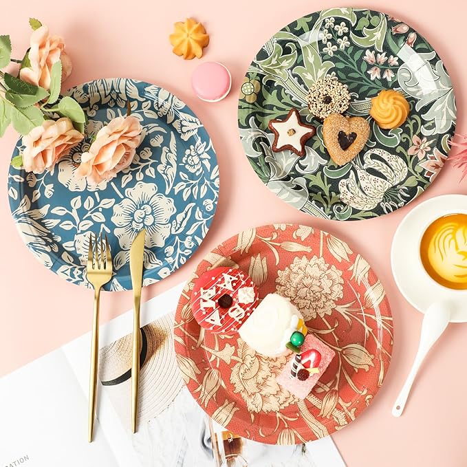 60Pcs Vintage Wildfloral Paper Plates Colorful Wildflower Disposable Plates 9 Inch Floral Decorative Dessert Plate for Appetizer Party Tableware Supplies Table Decor, 6 Designs