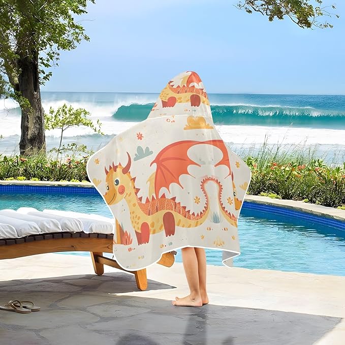 Hooded Towel for Kids Graphic with A Dragon Beach Wrap Bath Towels 50x23.5in
