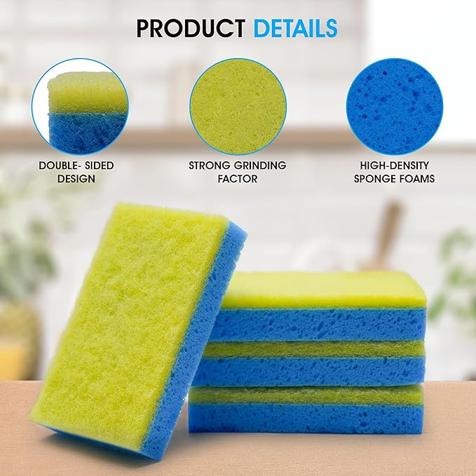 S.M. Arnold Scrub Away™ Plus Sponges, 4-Pack - 3" x 5" Non-Abrasive Dual-Sided Cleaning Tool for Car Detailing, Home & Office, Safe on Leather & Paint, Efficient Grime Removal