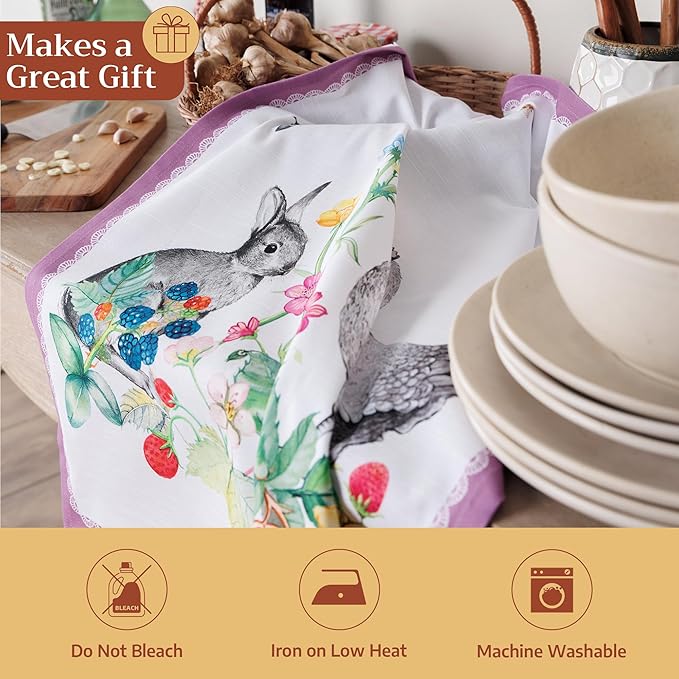 Maison d' Hermine Kitchen Towels Set of 3 100% Cotton 27.50" x 20" Reusable Cloth Tea Dish Towels Absorbent with Hanging Loop for Kitchen Farmhouse Hotel Spring Summer - Printemps