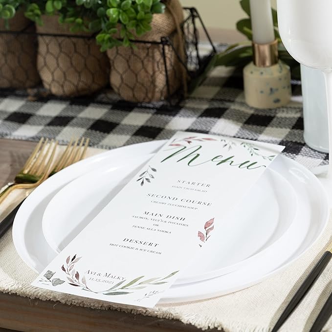 [30 Pack 6.3''] White Plastic Party Plates Edge Collection Premium heavyweight Elegant Disposable Tableware Dishes