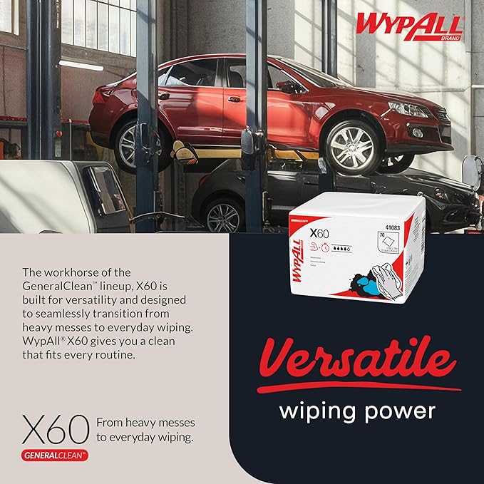 WypAll GeneralClean X60 Cloths Multi-Task Cleaning Wipes (41083), Quarterfold, Strong and Absorbent Towels, White (8 Packs of 70 Sheets, 560 Sheet Total)