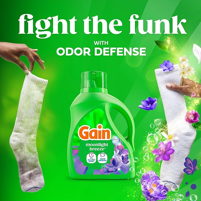 Gain Liquid Laundry Detergent with Odor Defense, Moonlight Breeze Scent, Laundry Soap For HE Washing Machines, 132 fl oz, 100 Loads (Packaging May Vary)