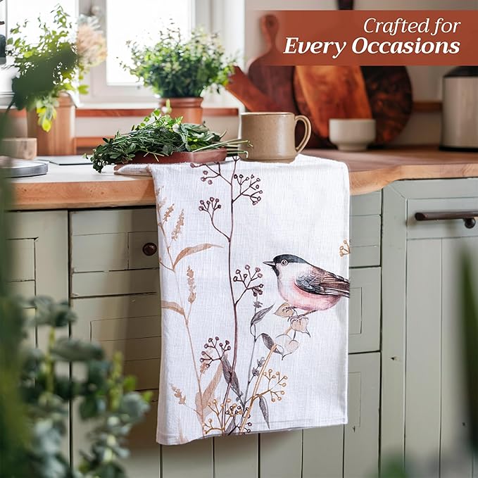 Maison d' Hermine Kitchen Towels Set of 3 100% Cotton 27.50" x 20" Reusable Cloth Dish Towels Absorbent with Hanging Loop for Kitchen Farmhouse Hotel Spring Summer - Meadow Florals - Brown