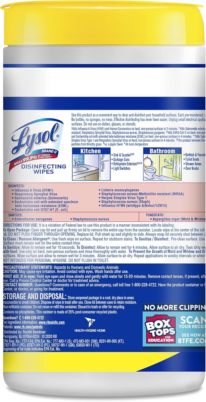 Lysol Disinfectant Wipes, Multi-Surface Antibacterial Cleaning Wipes, For Disinfecting and Cleaning, Lemon and Lime Blossom, 80 Count (Pack of 1)