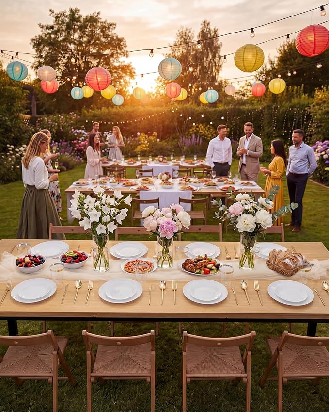 PULOTE 100PCS White Plastic Plates Disposable - Heavyweight 50 White Dinner & 50 Dessert/Salad Plates for Wedding, Party